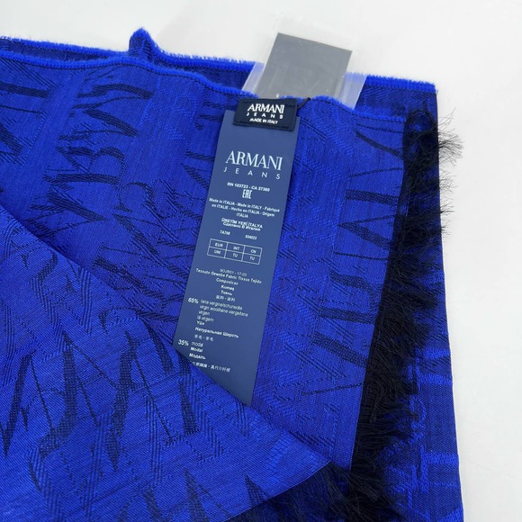 Armani Jeans Scarf Navy Blue Logo Fringe Virgin Wool Made in Italy Mens NWT - Picture 7 of 7